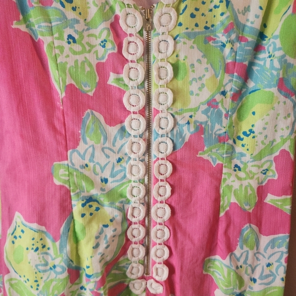 Lilly Pulitzer Delia Shift Dress Hottie Pink Lemonade Sz 4 Crochet Detail Cotton - Picture 3 of 8